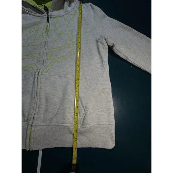 Vintage Fox Racing Hoodie Sweatshirt Womens Large Gray Neon Green Y2K Full Zip - Picture 12 of 12